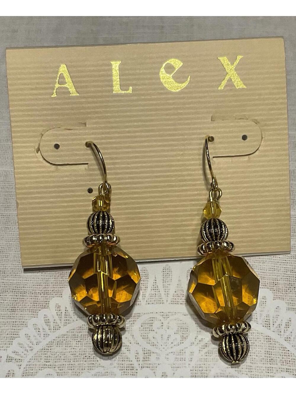 Alex Gold Tone And Amber Colored Earrings NWT # 1043